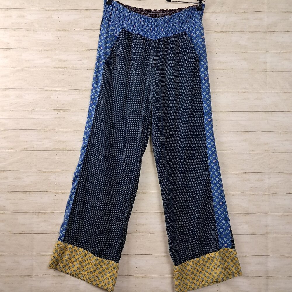 Aerie Patchwork Multicolor Wide Leg Pull-On Pants Medium